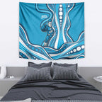 Adelaide Strikers Tapestry Aboriginal Dot Art Cyan Blue - Tribal Wave Pattern