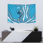 Adelaide Strikers Tapestry Aboriginal Dot Art Cyan Blue - Tribal Wave Pattern