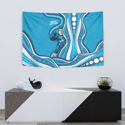 Adelaide Strikers Tapestry Aboriginal Dot Art Cyan Blue - Tribal Wave Pattern
