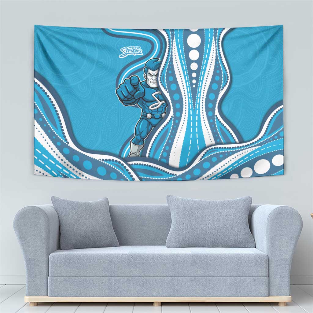 Adelaide Strikers Tapestry Aboriginal Dot Art Cyan Blue - Tribal Wave Pattern