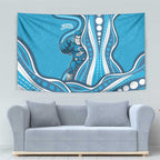 Adelaide Strikers Tapestry Aboriginal Dot Art Cyan Blue - Tribal Wave Pattern