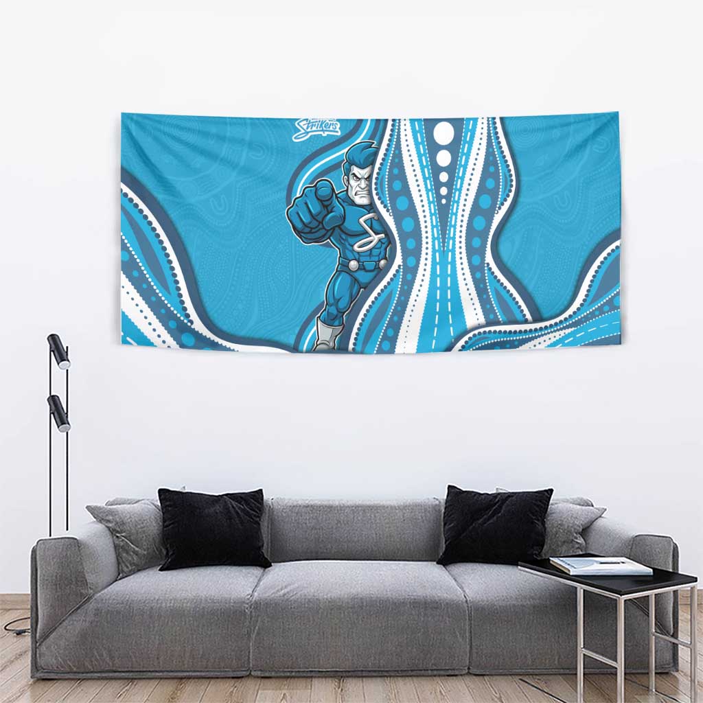 Adelaide Strikers Tapestry Aboriginal Dot Art Cyan Blue - Tribal Wave Pattern