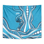 Adelaide Strikers Tapestry Aboriginal Dot Art Cyan Blue - Tribal Wave Pattern