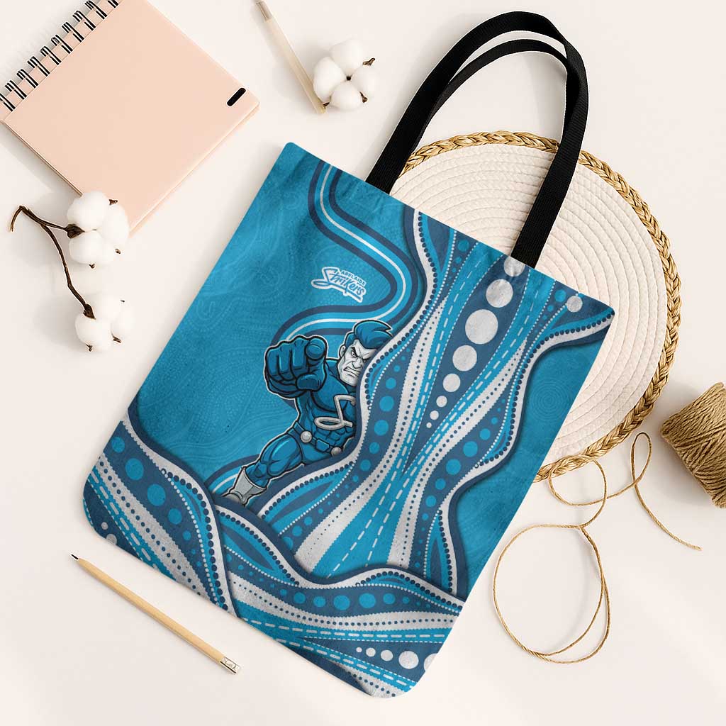 Adelaide Strikers Tote Bag Aboriginal Dot Art Cyan Blue - Tribal Wave Pattern