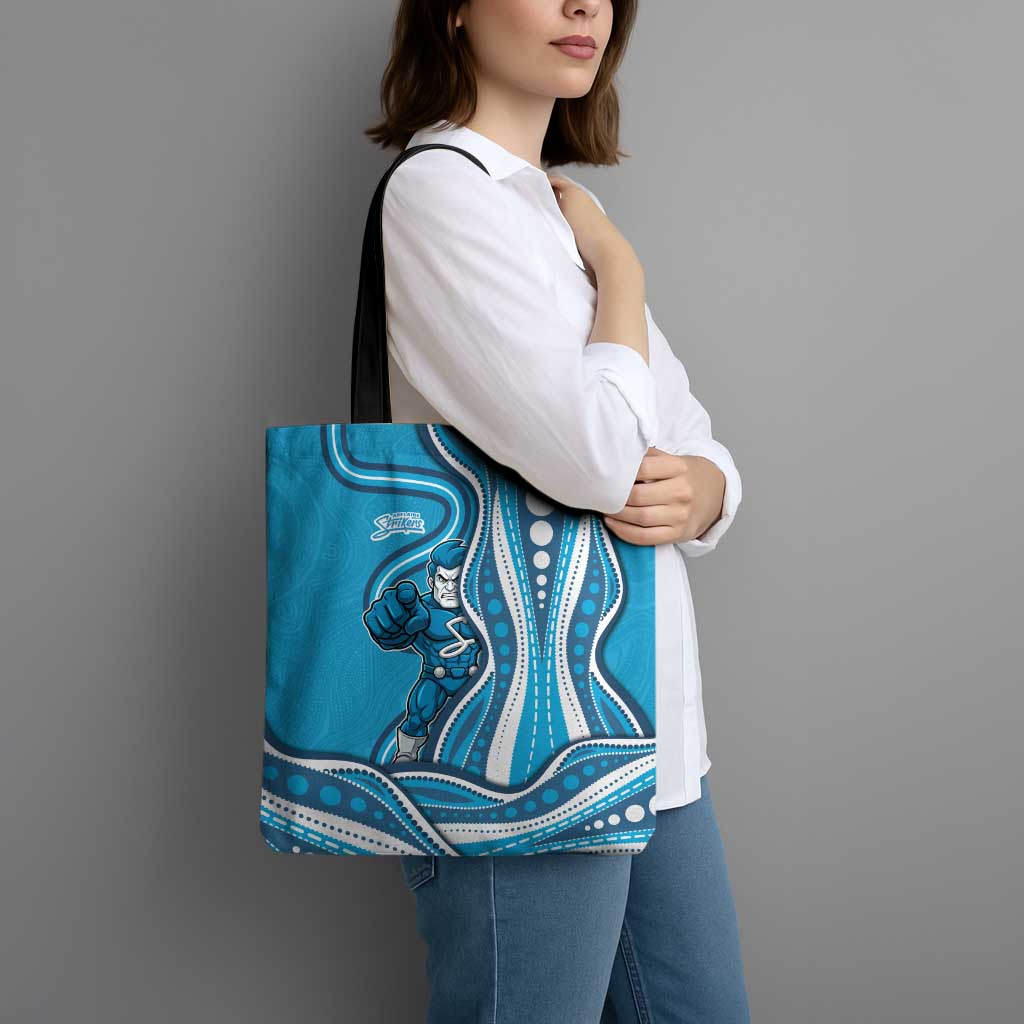 Adelaide Strikers Tote Bag Aboriginal Dot Art Cyan Blue - Tribal Wave Pattern