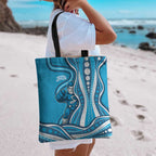 Adelaide Strikers Tote Bag Aboriginal Dot Art Cyan Blue - Tribal Wave Pattern