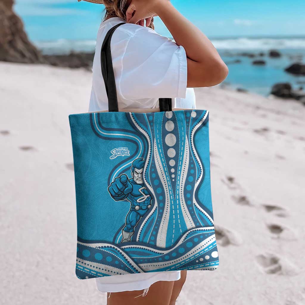 Adelaide Strikers Tote Bag Aboriginal Dot Art Cyan Blue - Tribal Wave Pattern