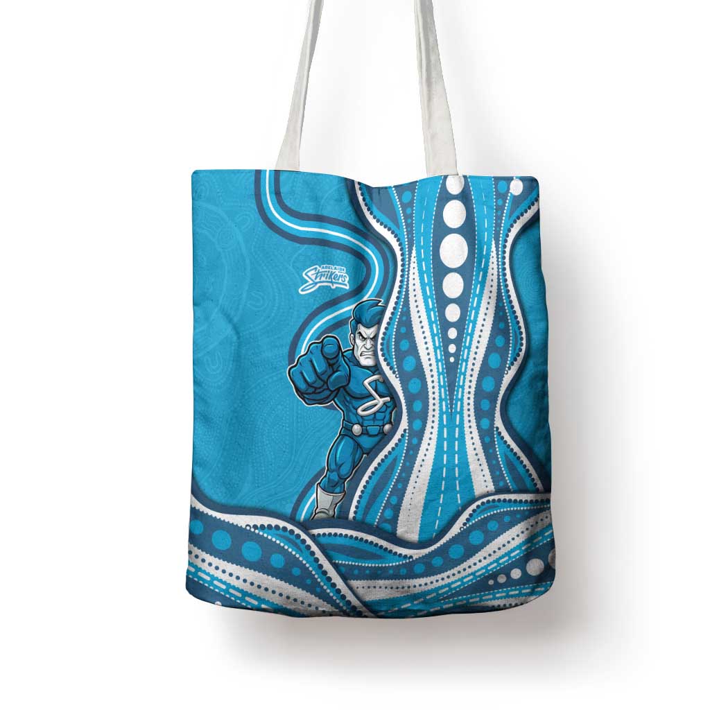 Adelaide Strikers Tote Bag Aboriginal Dot Art Cyan Blue - Tribal Wave Pattern