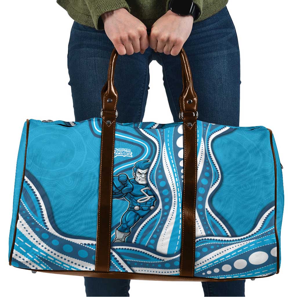 Adelaide Strikers Travel Bag Aboriginal Dot Art Cyan Blue - Tribal Wave Pattern