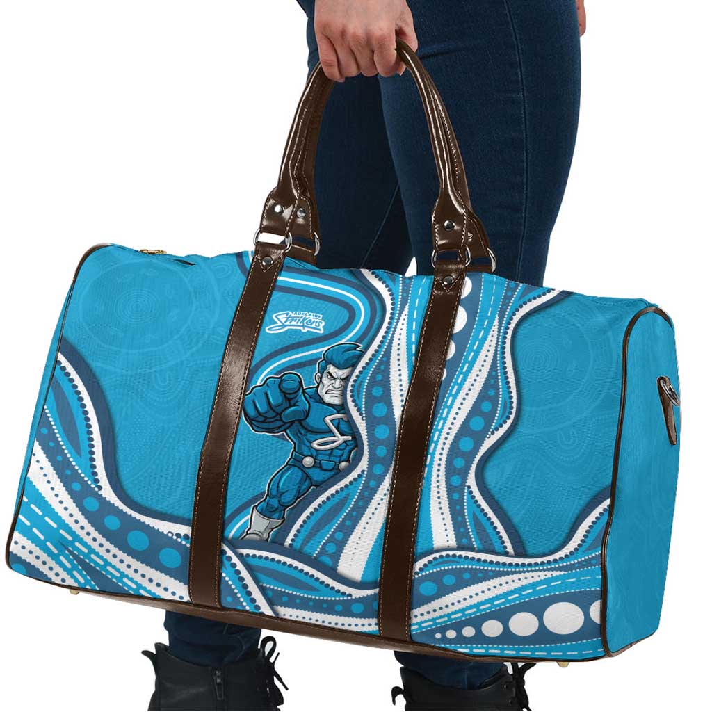 Adelaide Strikers Travel Bag Aboriginal Dot Art Cyan Blue - Tribal Wave Pattern
