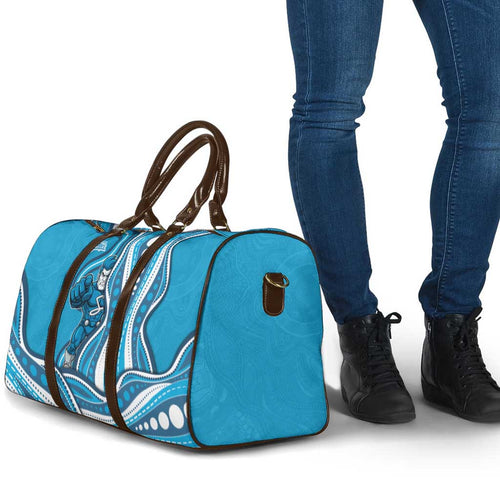 Adelaide Strikers Travel Bag Aboriginal Dot Art Cyan Blue - Tribal Wave Pattern