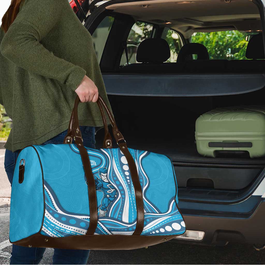 Adelaide Strikers Travel Bag Aboriginal Dot Art Cyan Blue - Tribal Wave Pattern