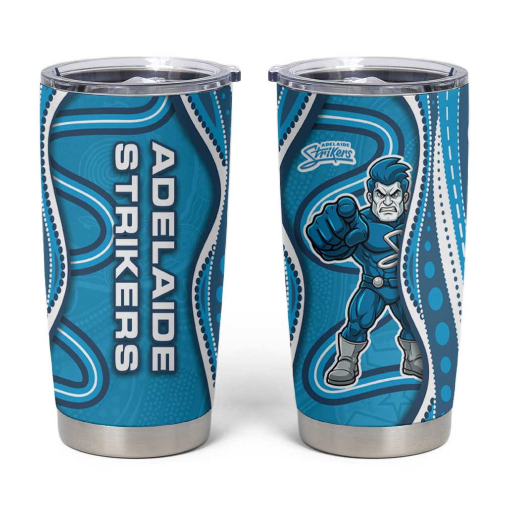 Adelaide Strikers Tumbler Cup Aboriginal Dot Art Cyan Blue - Tribal Wave Pattern