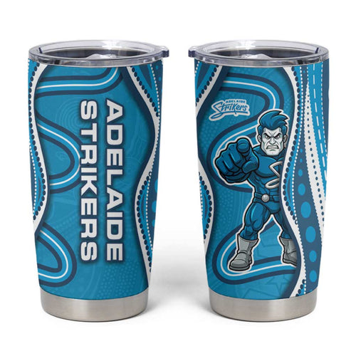 Adelaide Strikers Tumbler Cup Aboriginal Dot Art Cyan Blue - Tribal Wave Pattern