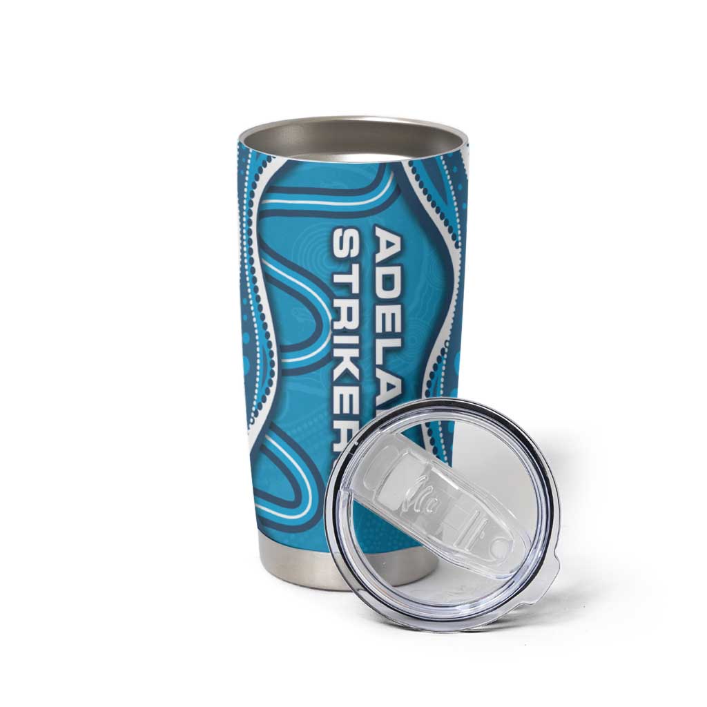 Adelaide Strikers Tumbler Cup Aboriginal Dot Art Cyan Blue - Tribal Wave Pattern