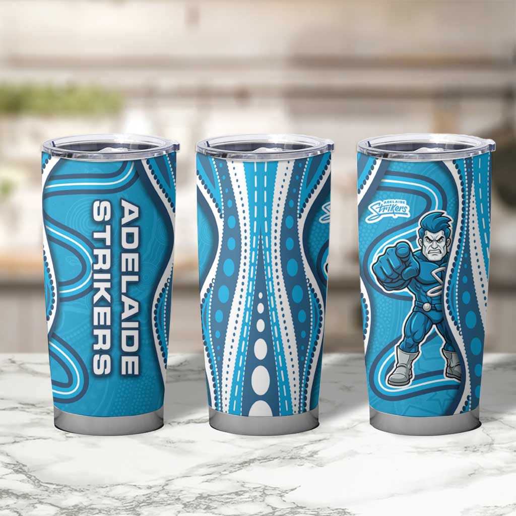 Adelaide Strikers Tumbler Cup Aboriginal Dot Art Cyan Blue - Tribal Wave Pattern