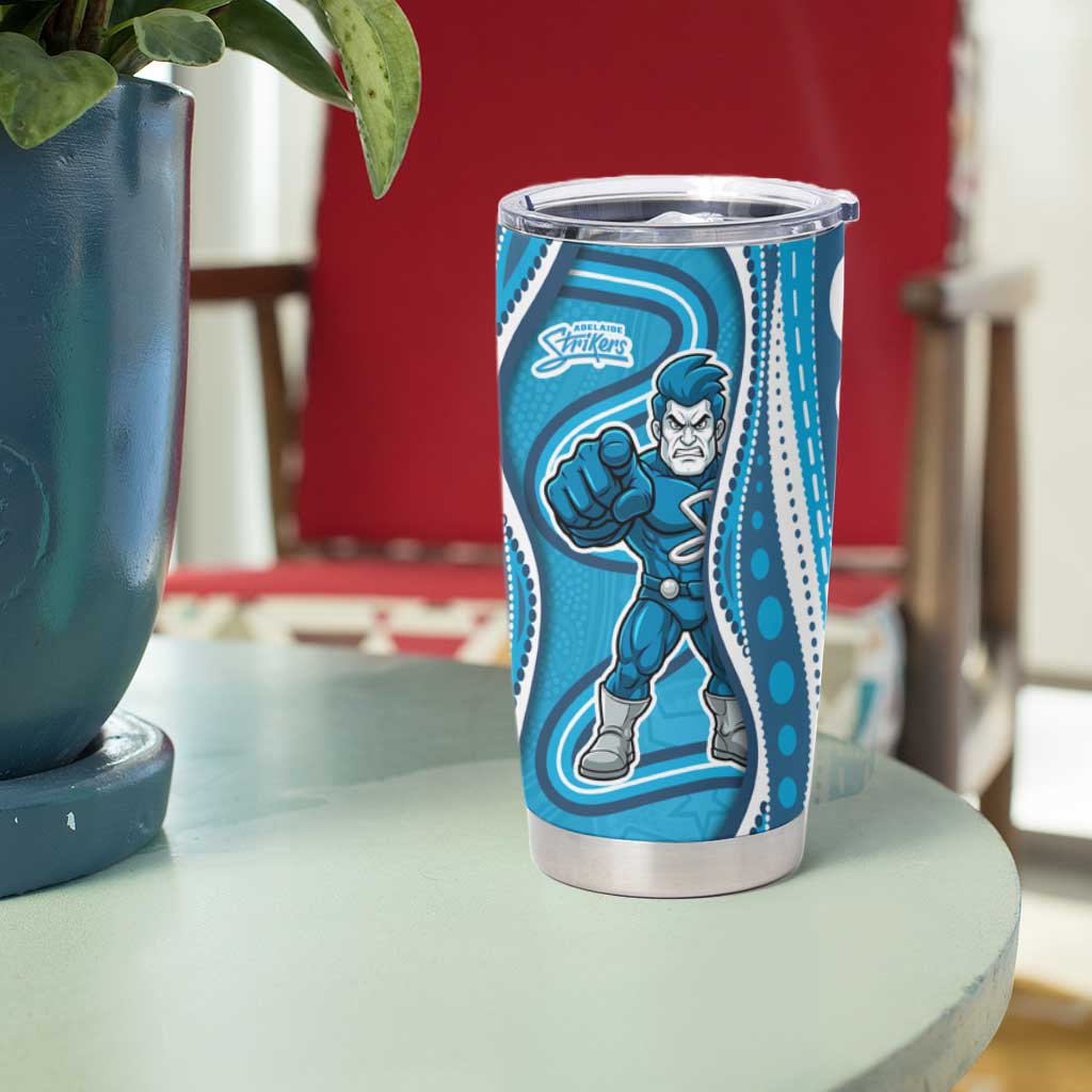 Adelaide Strikers Tumbler Cup Aboriginal Dot Art Cyan Blue - Tribal Wave Pattern