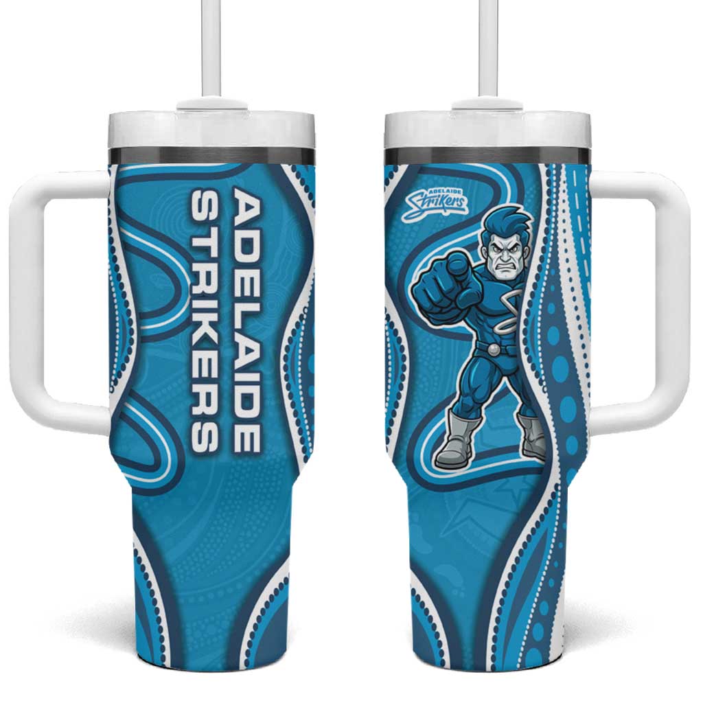 Adelaide Strikers Tumbler With Handle Aboriginal Dot Art Cyan Blue - Tribal Wave Pattern