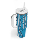 Adelaide Strikers Tumbler With Handle Aboriginal Dot Art Cyan Blue - Tribal Wave Pattern