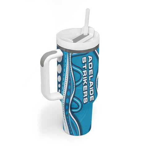Adelaide Strikers Tumbler With Handle Aboriginal Dot Art Cyan Blue - Tribal Wave Pattern