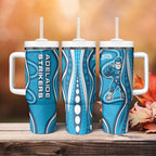 Adelaide Strikers Tumbler With Handle Aboriginal Dot Art Cyan Blue - Tribal Wave Pattern