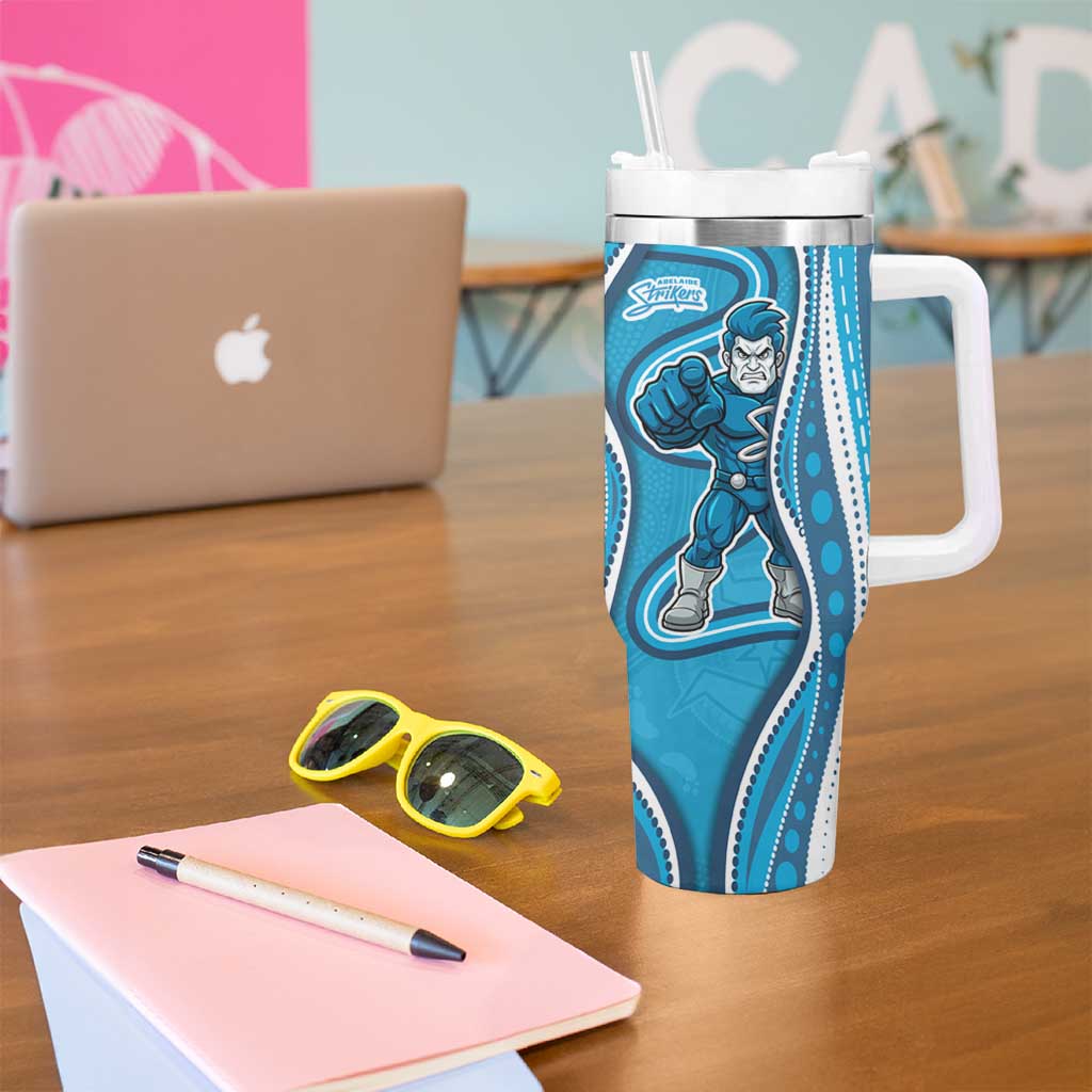Adelaide Strikers Tumbler With Handle Aboriginal Dot Art Cyan Blue - Tribal Wave Pattern