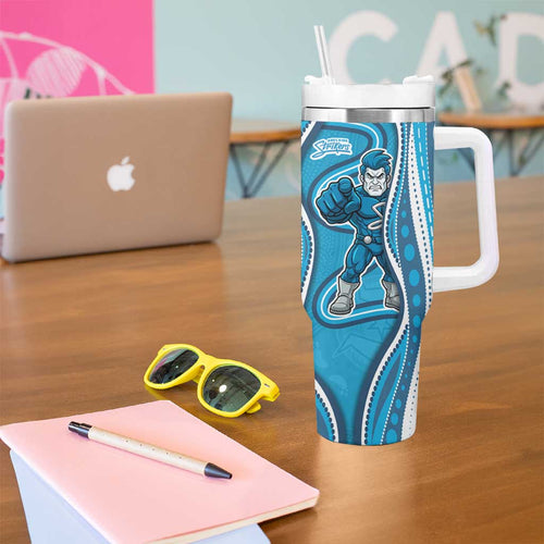 Adelaide Strikers Tumbler With Handle Aboriginal Dot Art Cyan Blue - Tribal Wave Pattern