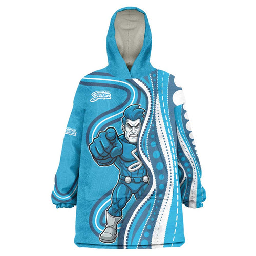 Adelaide Strikers Wearable Blanket Hoodie Aboriginal Dot Art Cyan Blue - Tribal Wave Pattern