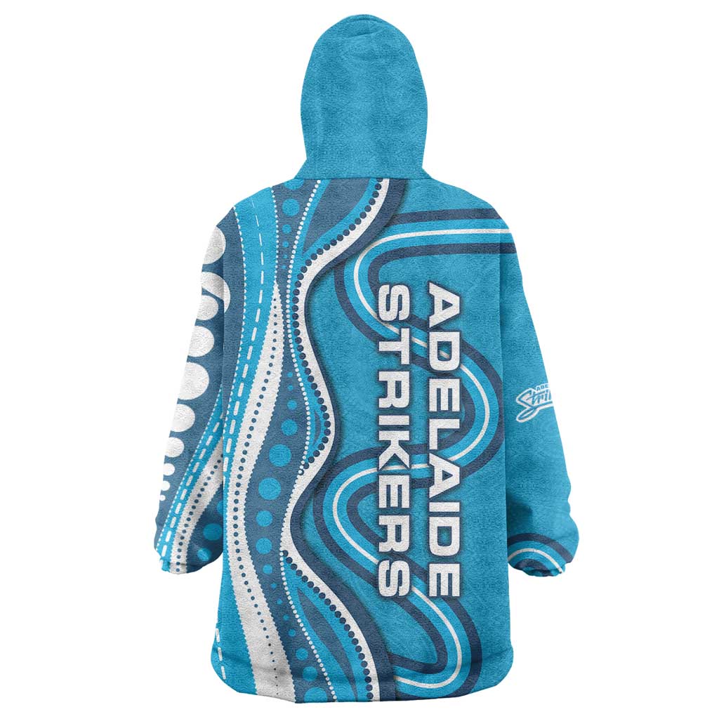 Adelaide Strikers Wearable Blanket Hoodie Aboriginal Dot Art Cyan Blue - Tribal Wave Pattern
