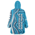 Adelaide Strikers Wearable Blanket Hoodie Aboriginal Dot Art Cyan Blue - Tribal Wave Pattern