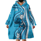 Adelaide Strikers Wearable Blanket Hoodie Aboriginal Dot Art Cyan Blue - Tribal Wave Pattern