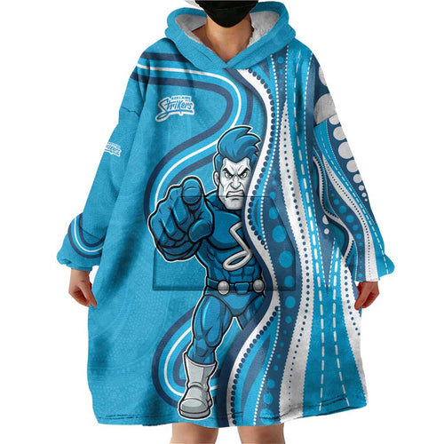 Adelaide Strikers Wearable Blanket Hoodie Aboriginal Dot Art Cyan Blue - Tribal Wave Pattern