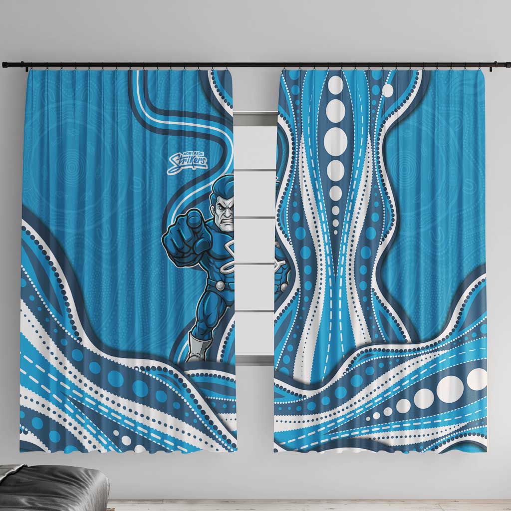 Adelaide Strikers Window Curtain Aboriginal Dot Art Cyan Blue - Tribal Wave Pattern