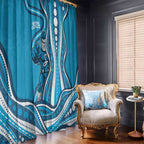 Adelaide Strikers Window Curtain Aboriginal Dot Art Cyan Blue - Tribal Wave Pattern