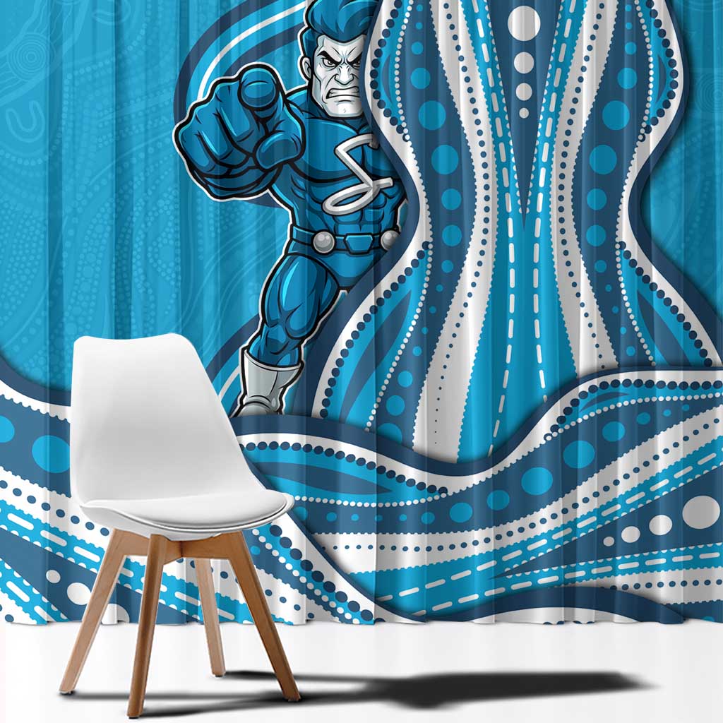 Adelaide Strikers Window Curtain Aboriginal Dot Art Cyan Blue - Tribal Wave Pattern