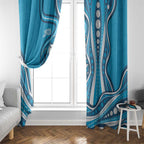 Adelaide Strikers Window Curtain Aboriginal Dot Art Cyan Blue - Tribal Wave Pattern