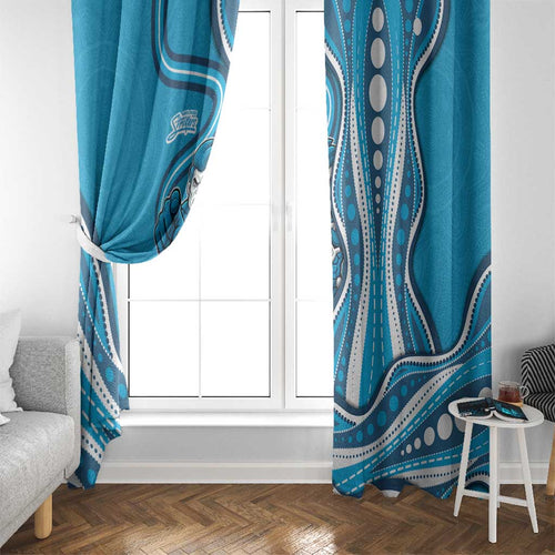 Adelaide Strikers Window Curtain Aboriginal Dot Art Cyan Blue - Tribal Wave Pattern