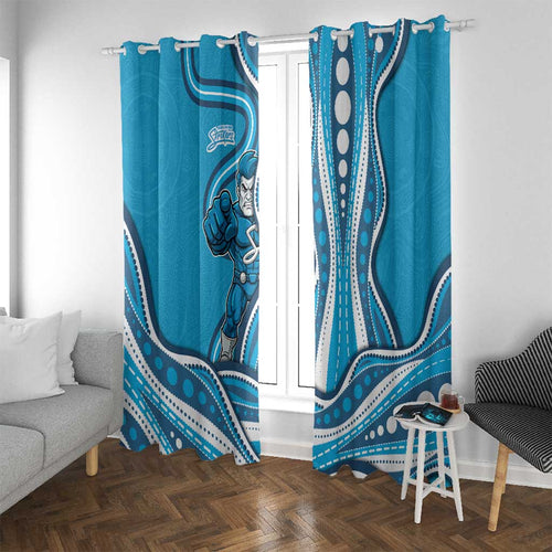 Adelaide Strikers Window Curtain Aboriginal Dot Art Cyan Blue - Tribal Wave Pattern