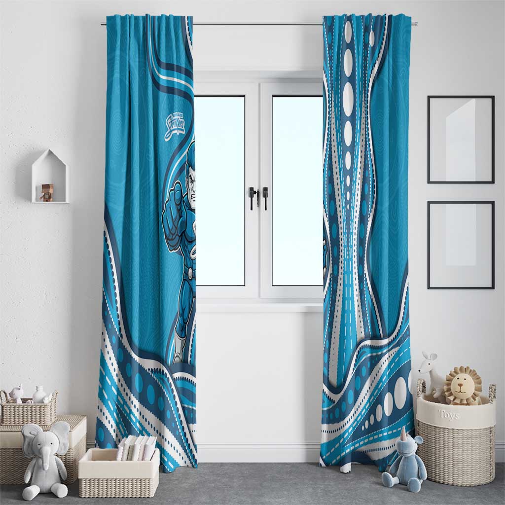 Adelaide Strikers Window Curtain Aboriginal Dot Art Cyan Blue - Tribal Wave Pattern