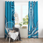 Adelaide Strikers Window Curtain Aboriginal Dot Art Cyan Blue - Tribal Wave Pattern