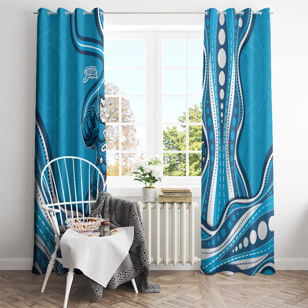 Adelaide Strikers Window Curtain Aboriginal Dot Art Cyan Blue - Tribal Wave Pattern