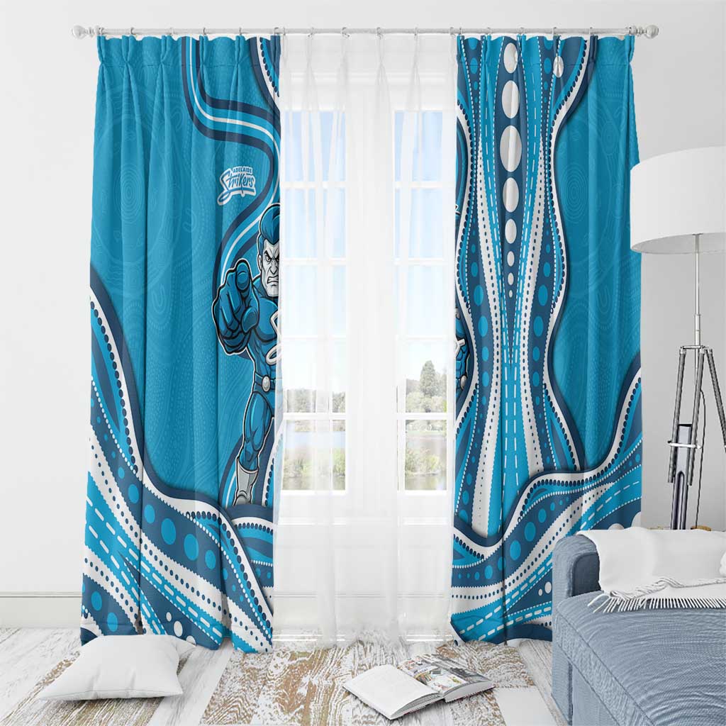 Adelaide Strikers Window Curtain Aboriginal Dot Art Cyan Blue - Tribal Wave Pattern
