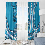 Adelaide Strikers Window Curtain Aboriginal Dot Art Cyan Blue - Tribal Wave Pattern