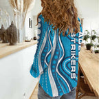 Adelaide Strikers Women Casual Shirt Aboriginal Dot Art Cyan Blue - Tribal Wave Pattern