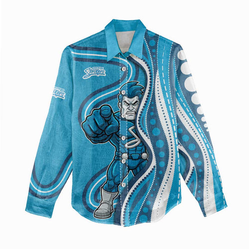 Adelaide Strikers Women Casual Shirt Aboriginal Dot Art Cyan Blue - Tribal Wave Pattern