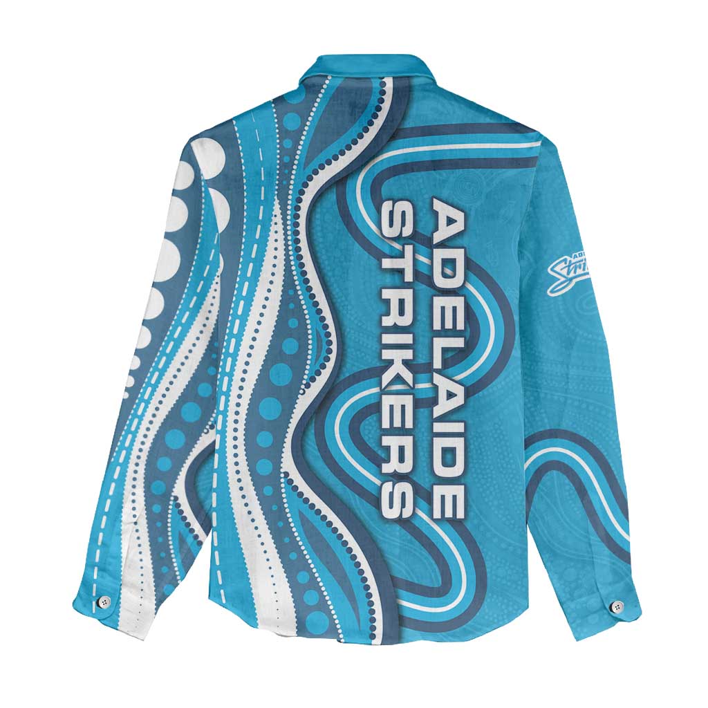 Adelaide Strikers Women Casual Shirt Aboriginal Dot Art Cyan Blue - Tribal Wave Pattern