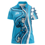 Adelaide Strikers Women Polo Shirt Aboriginal Dot Art Cyan Blue - Tribal Wave Pattern
