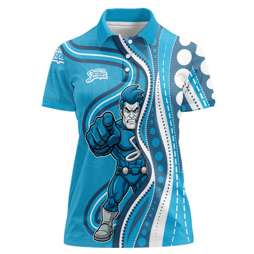 Adelaide Strikers Women Polo Shirt Aboriginal Dot Art Cyan Blue - Tribal Wave Pattern
