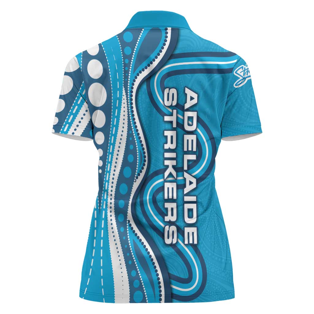 Adelaide Strikers Women Polo Shirt Aboriginal Dot Art Cyan Blue - Tribal Wave Pattern
