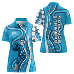 Adelaide Strikers Women Polo Shirt Aboriginal Dot Art Cyan Blue - Tribal Wave Pattern